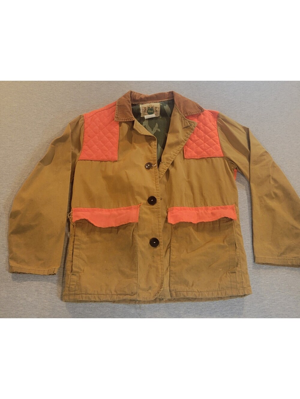 Vintage Ideal Hunting Jacket Size 38-40 M Brown and Orange Quilted Shoulder Padd